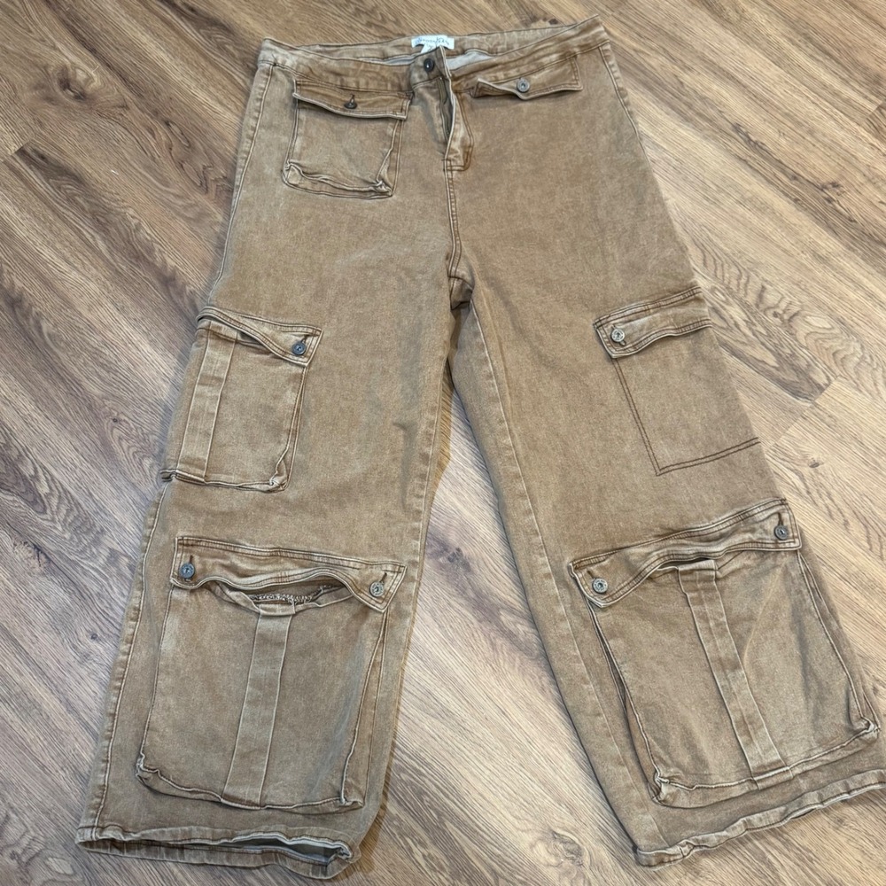 Spoon Jeans Womens Brown Wide Leg Cargo Pants Multi Pocket 16W